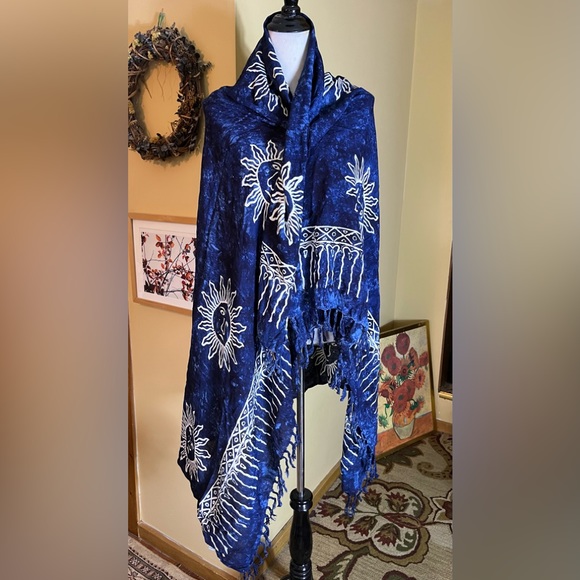 Vtg SUNGOD Size XL OSFA Sun Print Tie-Dye Blue Background Scarf Wrap Sarong NEW - Picture 8 of 15